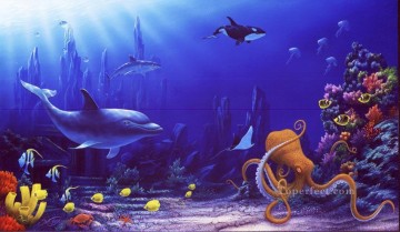 魚の水族館 Painting - 海底のイルカにエコーする